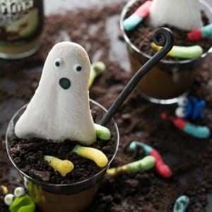 vegan chocolate pudding with candy ghost