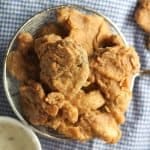 fried oyster mushrooms in a colander