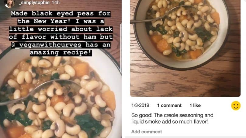 instagram recipe testimonials of the black-eyed pea soup recipe