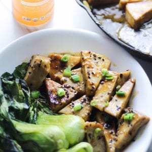 jackfruit recipe in a bowl with bok choy