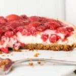 strawberry vegan cheesecake pie sliced side angle