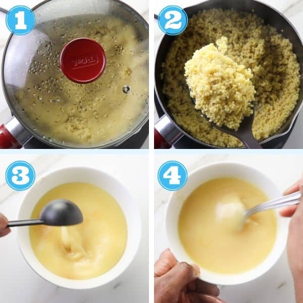step by step photos of cooking millet rice and lemon butter sauce