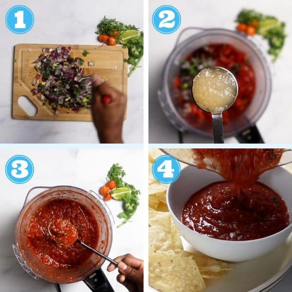 step by step photos of making tomato vegan salsa