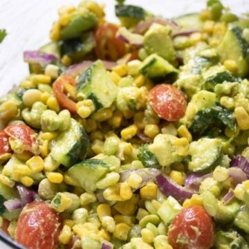 corn salad in a mixing bowl