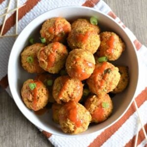 chickpea meatballs in a white bowl