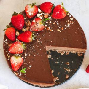 chocolate cheese cake topped with fresh strawberries