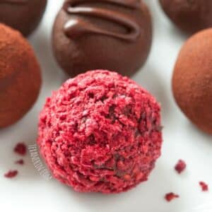 chocolate truffles with raspberry coating