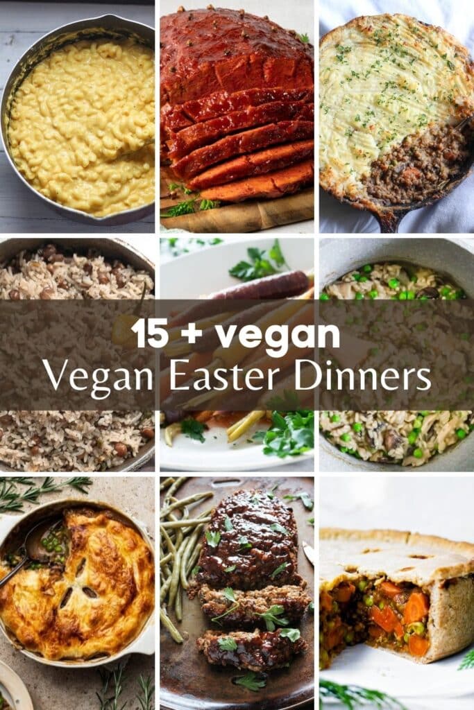 grid photo showing multiple vegan easter recipes