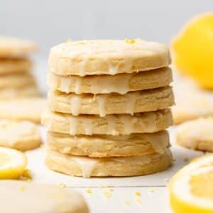 lemon shortbread cookies stack on top of each other