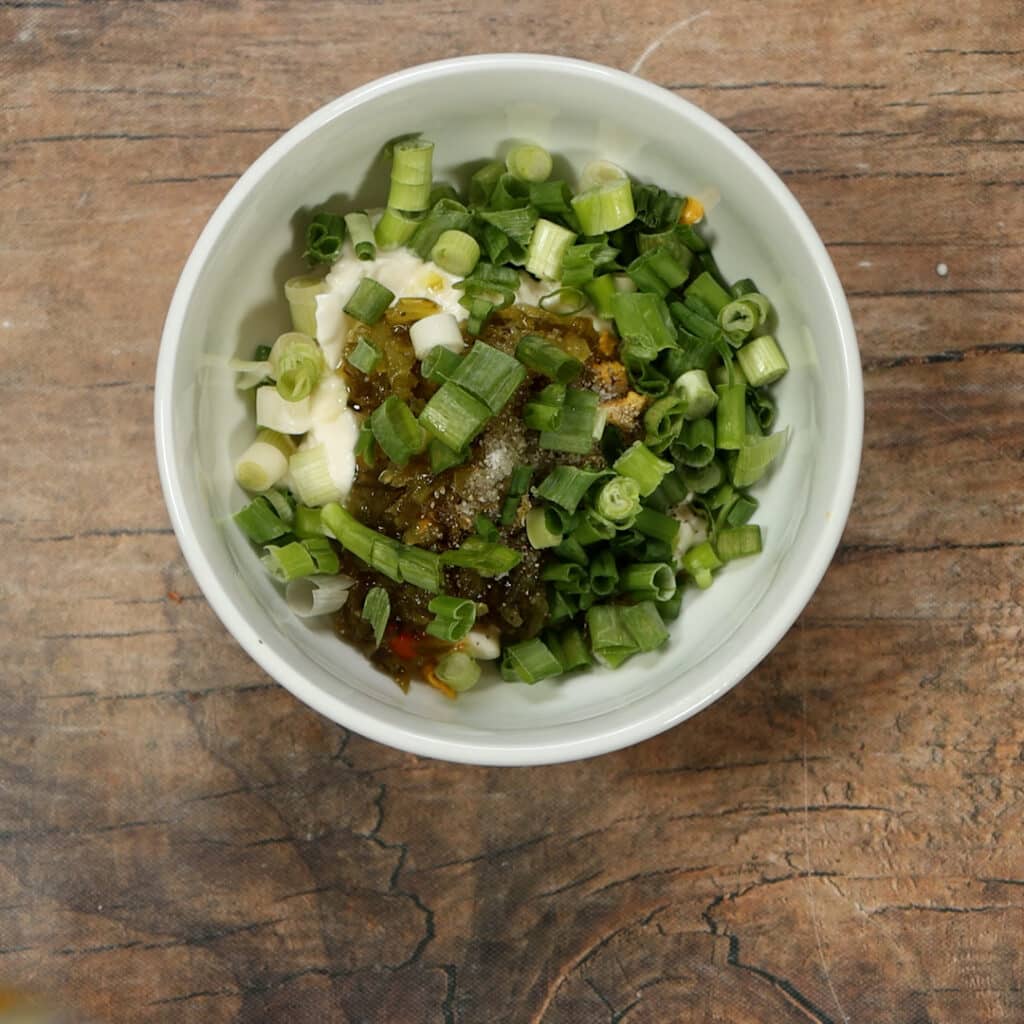 potato salad sauce ingredients in a bowl