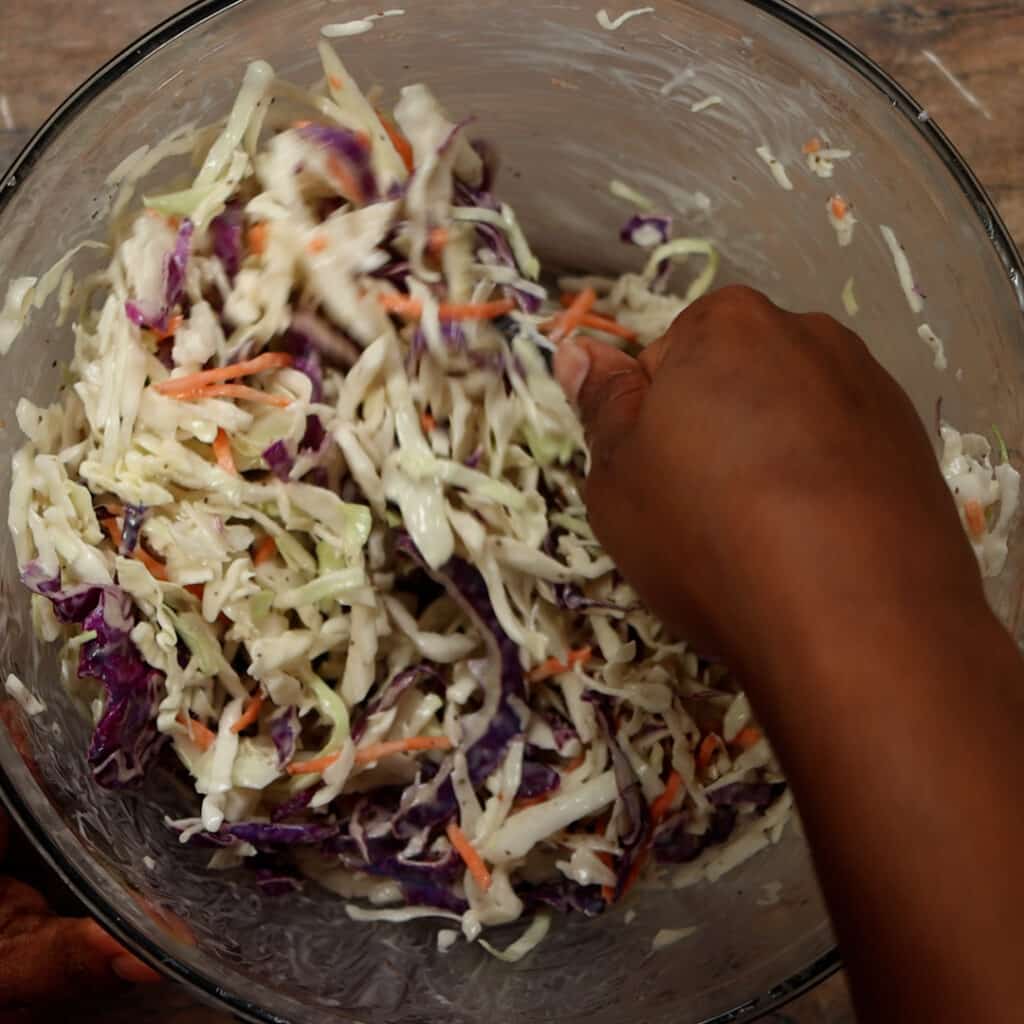 coleslaw mixed with dressing