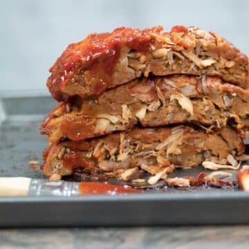 vegan bbq ribs stacked on top of each other