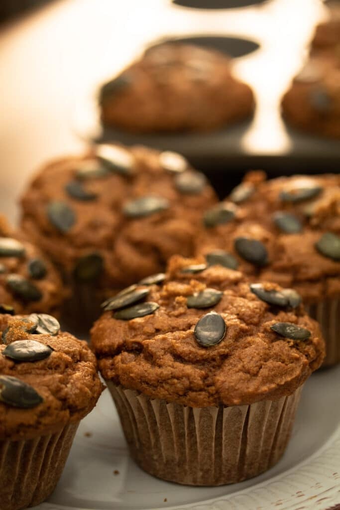 pumpkin muffins on a white plate