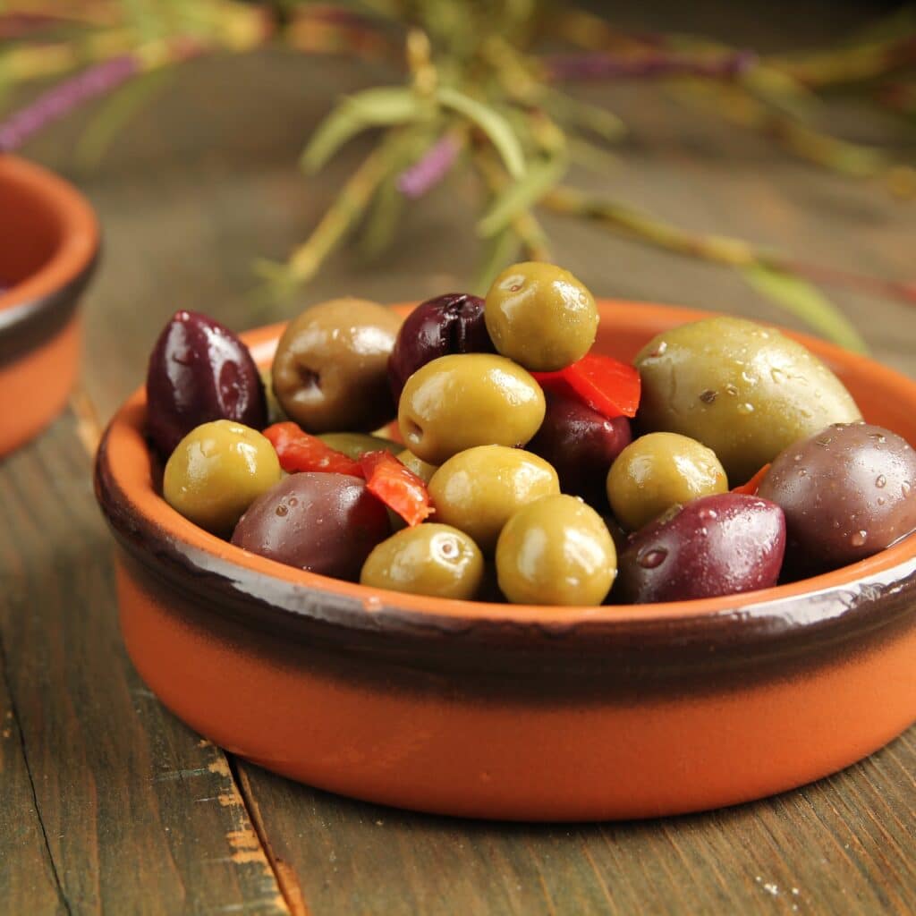 Variety of olives in a bowl