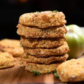 green fried tomatoes on top of each other