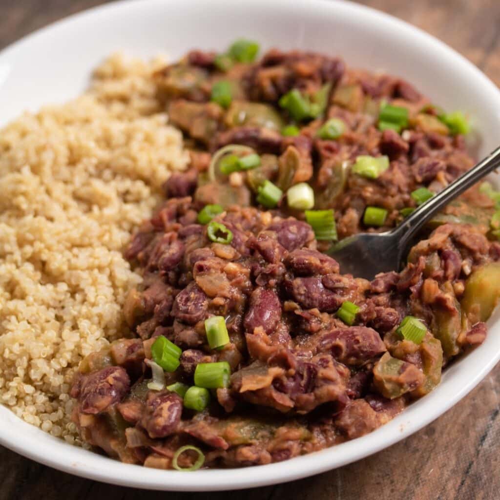 red beans and quinoa on a plate