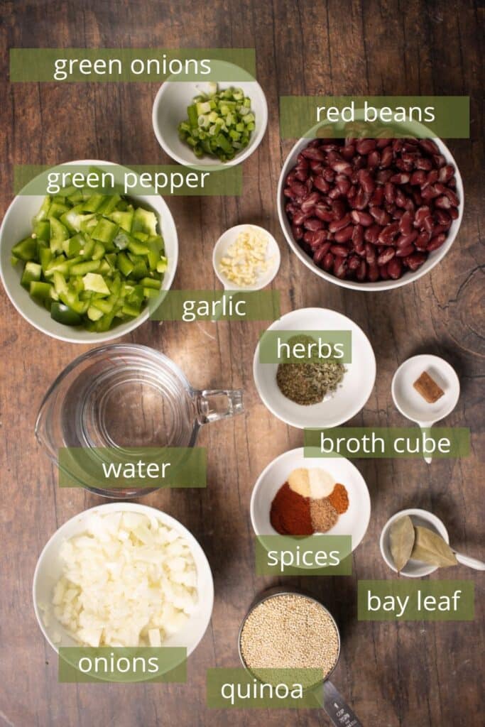 ingredients of red beans and quinoa on a table