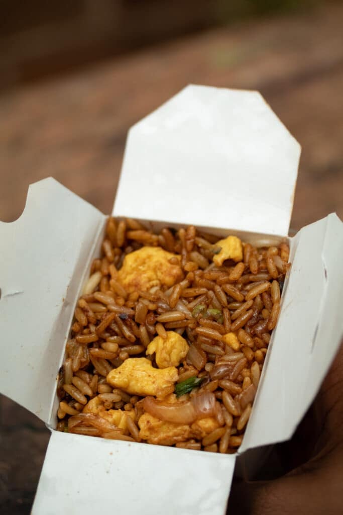 fried rice packed in a take out box