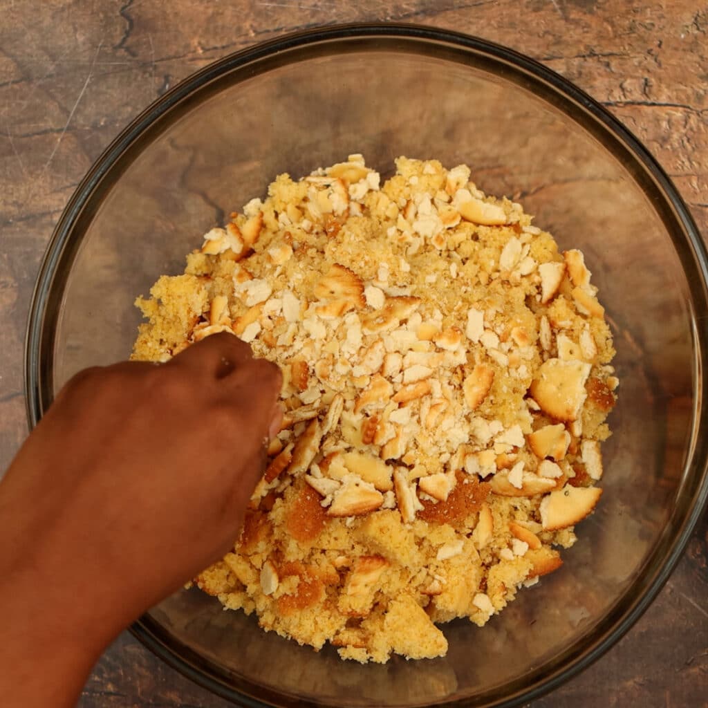 crumble Ritz crackers into a bowl