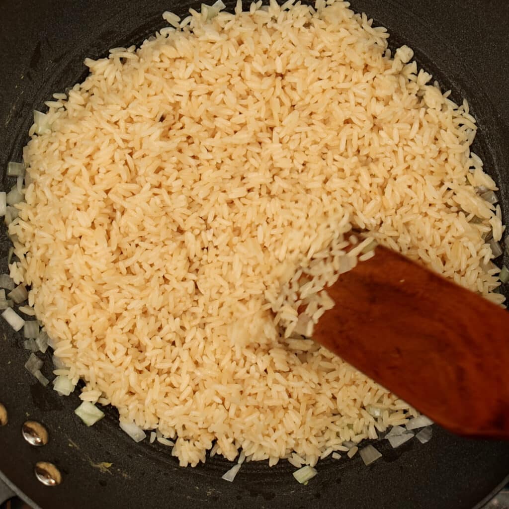 white rice in a wok