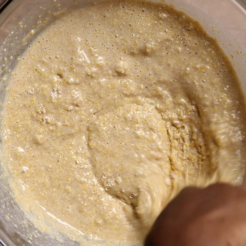 mixed wet and dry batter together in a bowl