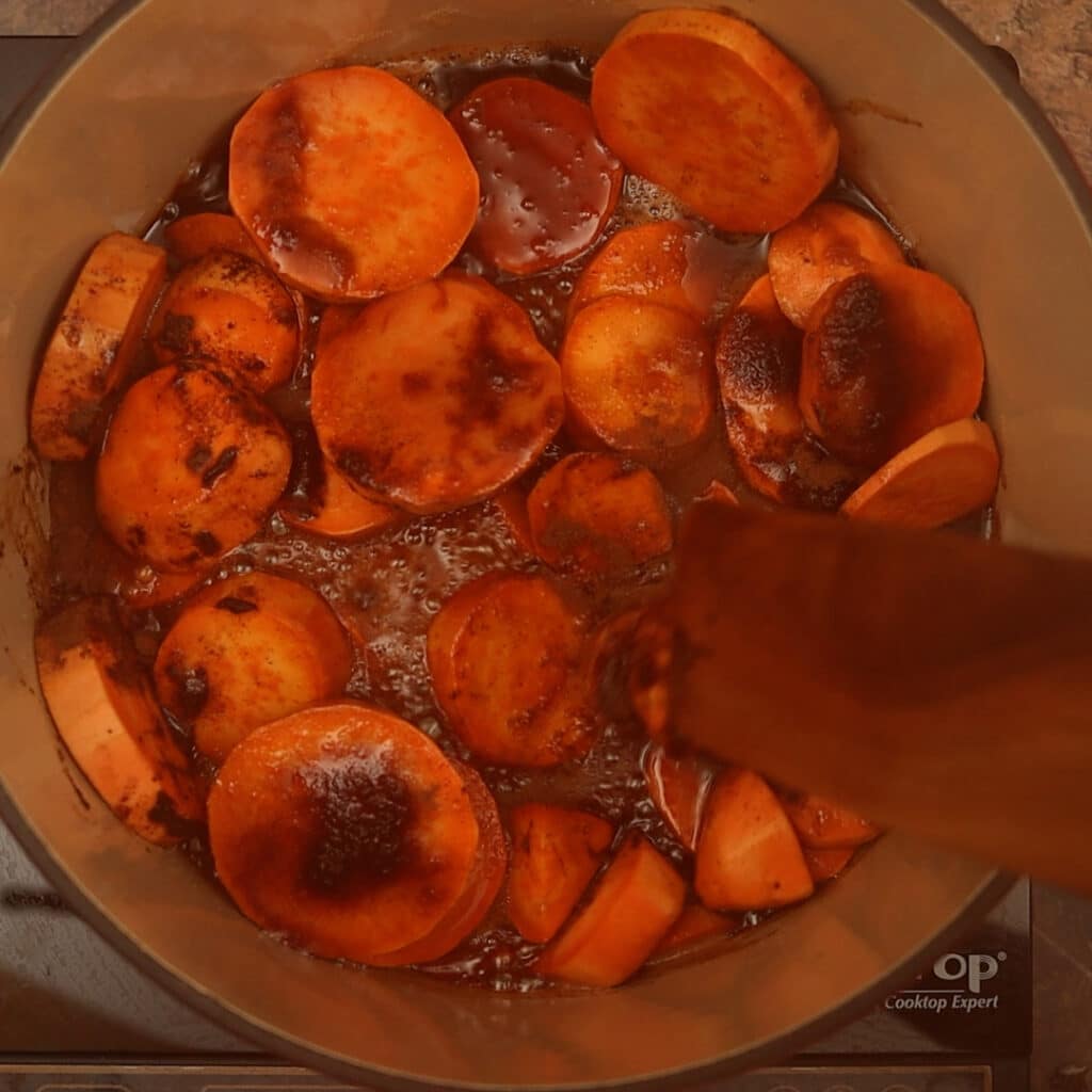 flipping yams over in pot