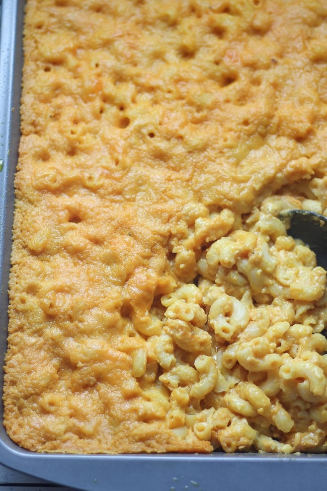 baked mac and cheese in a pan